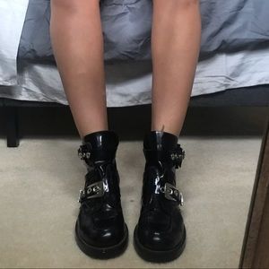 Black faux leather boots